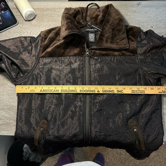 Athleta Brown Quilted Jacket with Faux Fur Trim Brown Iridescent Large - Picture 7 of 7